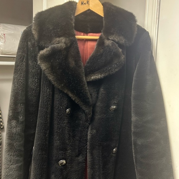 STERLING STALL CANADA Vintage MOB WIFE Chocolate Double Breasted Faux Fur S 12 - Picture 4 of 12